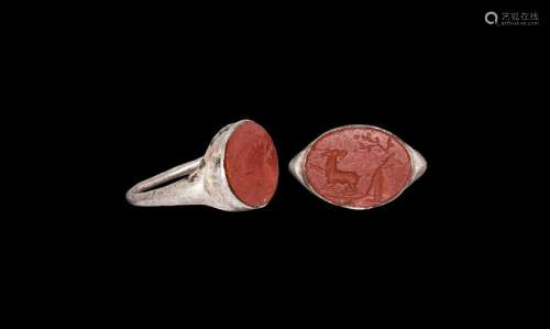 Greek Silver Ring with Artemis as Deer Gemstone