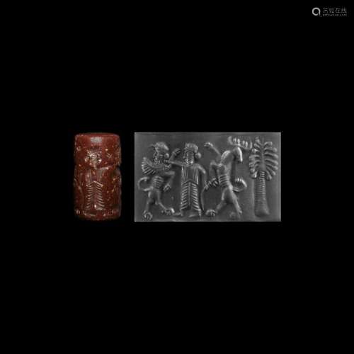 Achaemenid Cylinder Seal with King and Monsters