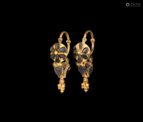 Roman Earring Pair with Garnets