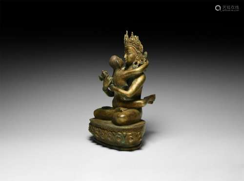 Sino-Tibetan Gilt Buddha Yab-Yum Statuette