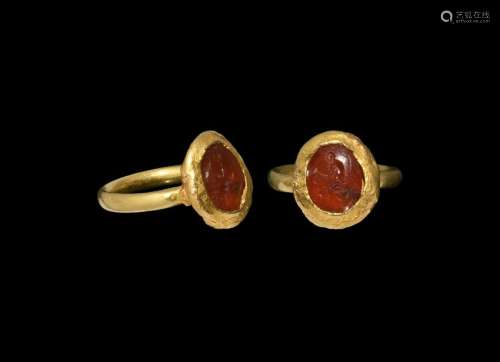 Roman Gold Ring with Seated Figure Gemstone