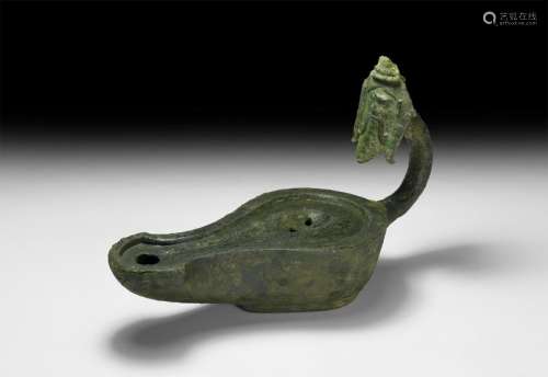 Roman Large Oil Lamp with Satyr Mask
