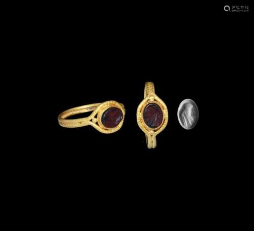 Roman Eagle's Head Gemstone in Gold Ring