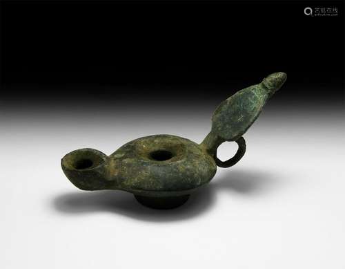 Byzantine Oil Lamp with Leaf Handle