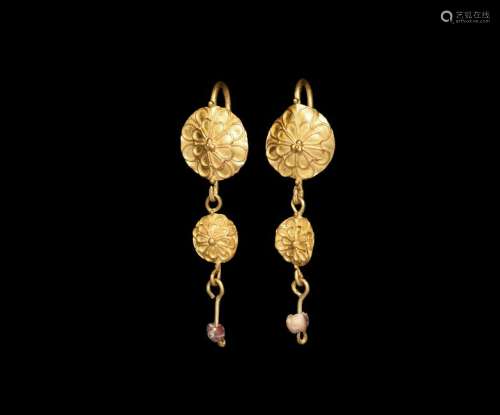 Roman Gold Floral Earring Pair
