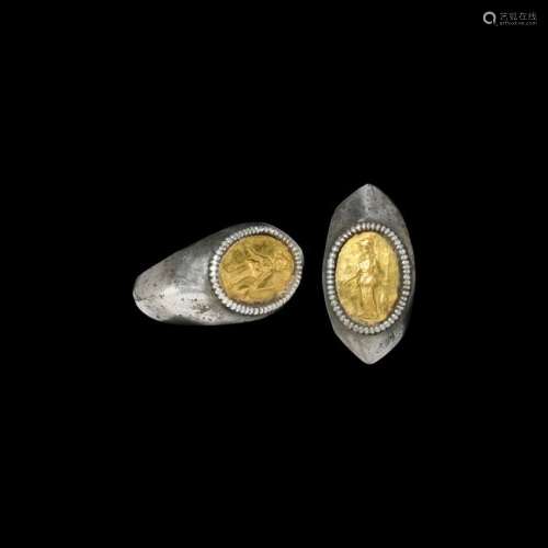 Roman Silver Ring with Gold Minerva Inlay