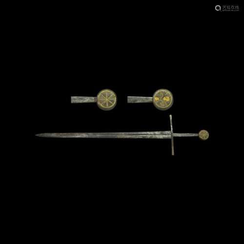 Medieval Double-Handed Sword with Inlaid Pommel