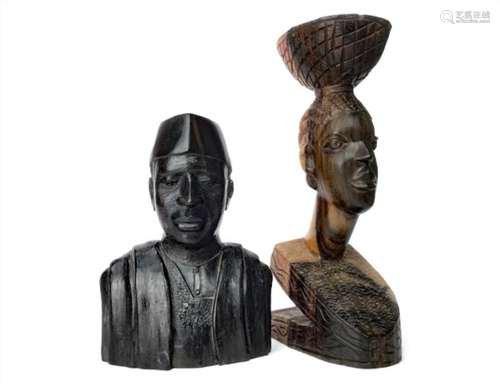 A LOT OF TWO AFRICAN CARVED WOOD BUSTS