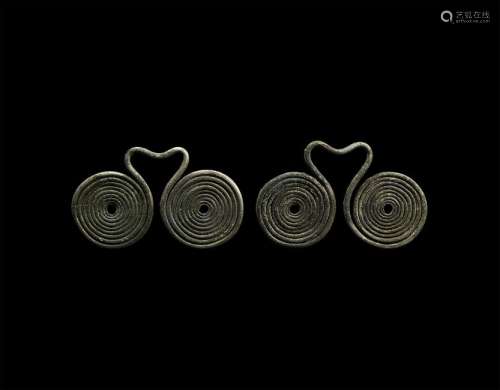 Bronze Age Silver Coiled Pendant Pair