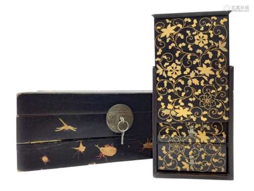 A JAPANESE LACQUERED LAP DESK AND ANOTHER BOX