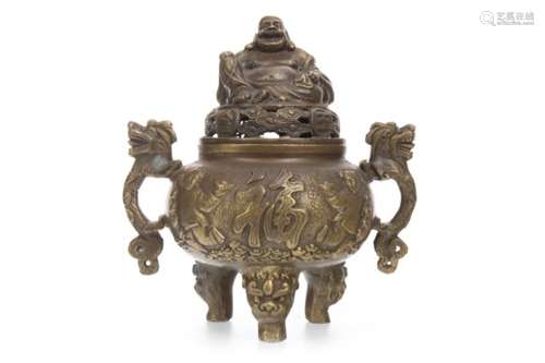 A CHINESE ENAMEL AND SPELTER VASE AND AN INCENSE BURNER