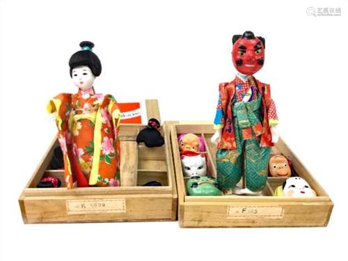 A JAPANESE KATSURANINGYO DOLL WITH SIX WIGS AND ANOTHER DOLL WITH MASKS