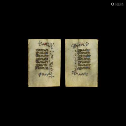 Medieval French Book of Hours Manuscript Leaf with