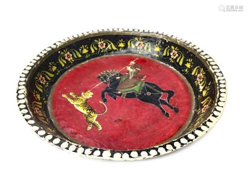 AN INDIAN/MOGHUL PAPIER MACHE CIRCULAR DISH