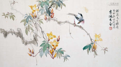 1963年作 容漱石 花鸟 镜片 设色纸本