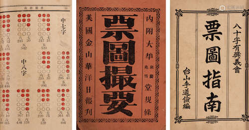 清光绪二十年（1894）美国金山华洋日报刊《票图撮要》、民国二十一年（1932）台山李道俭编《票图指南》 古籍