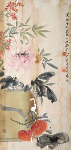 1943年作 李凤公 富贵平安 镜片 设色纸本