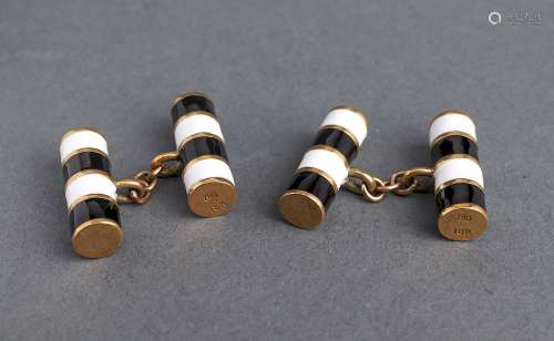 Vintage 18K Yellow Gold & Enamel Cufflinks, Pair