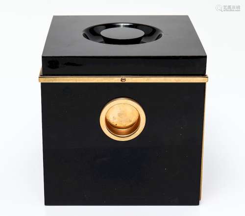 Modern Black Lucite & Gold-tone Metal Ice Bucket