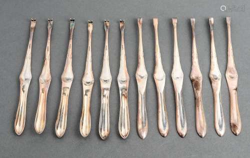 German Silver Marrow Scoop Set, 12