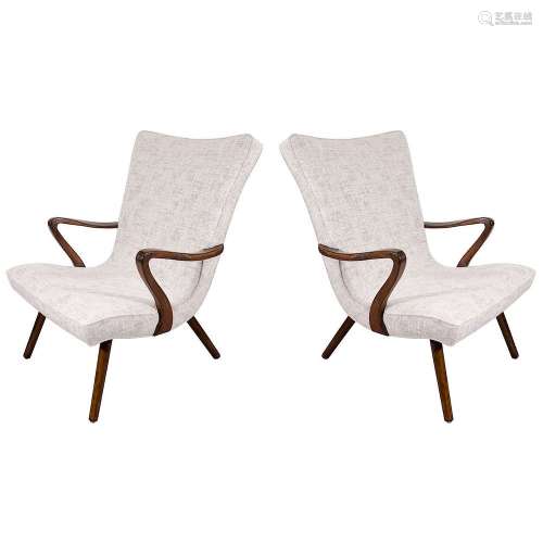 Scandinavian Modern Wingback Armchairs, Pair