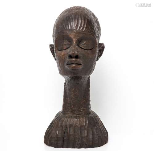 Signed African Carved Wood Sculpture of a Woman