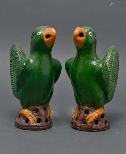 Kreider Sisters Modern Ceramic Parrots, Pair