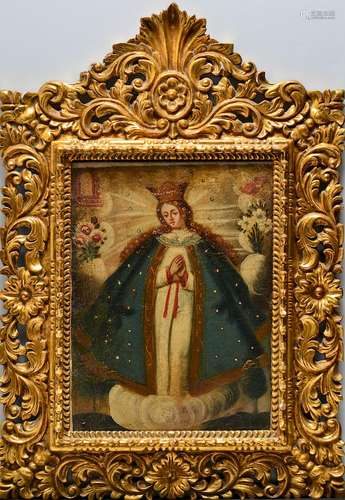 Spanish Colonial Immaculate Conception Oil 18th C.