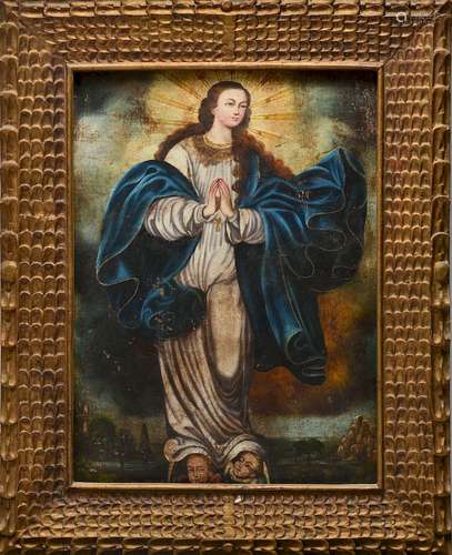 Spanish Colonial Immaculate Conception Oil 18th C.