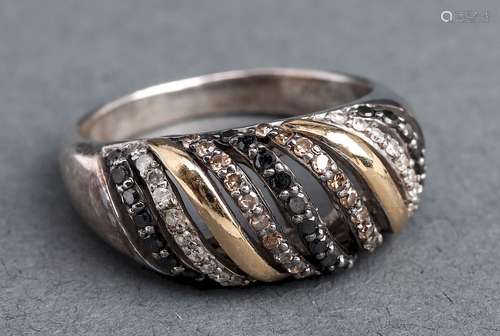 14K Gold & Silver Tri-Colored Diamond Ring