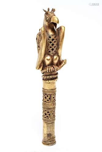 Pre-Columbian Gold Sinu Large Bird Finial on Tube