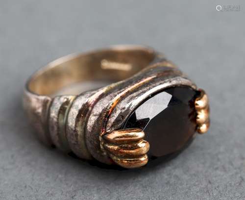 Silver & 18K Yellow Gold Smokey Quartz Ring