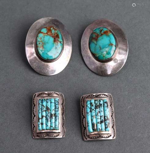 Group of Navajo Silver & Turquoise Earrings 2 Pr