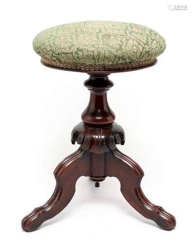 Antique Victorian Manner Carved Wood Music Stool