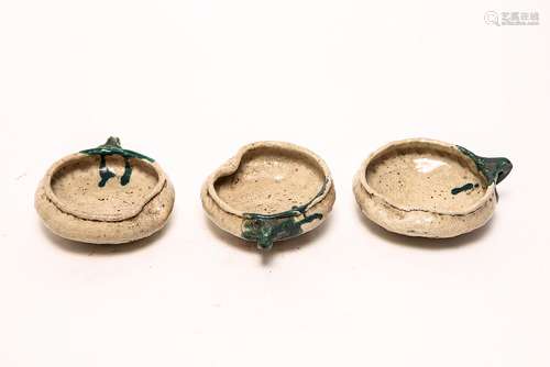 Japanese Glazed Earthenware Pottery Tea Bowls, 3