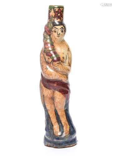 Italian Majolica Figural Bottle of Nude Woman 19 C