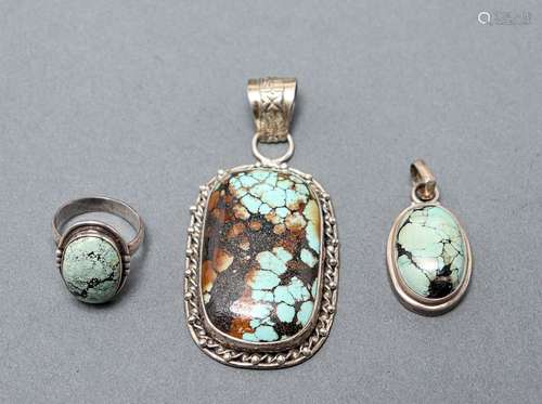 Native American Indian Silver & Turquoise, 3 Pcs.