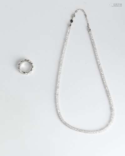 Diamonique 14K White Gold & CZ Ring & Necklace