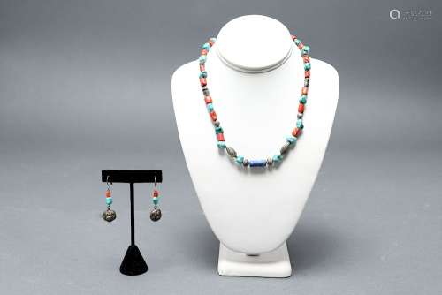Tibetan Turquoise Coral & Lapis Jewelry, 2 pcs