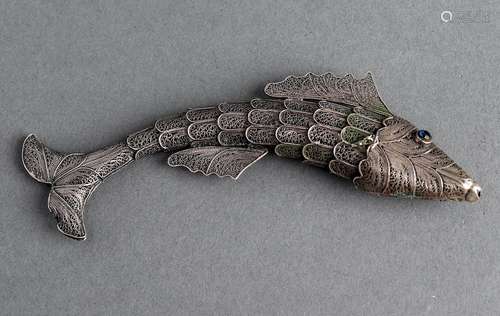 Silver Filigree Fish with Sapphire