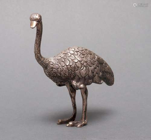 Silver Standing Ostrich Sculpture