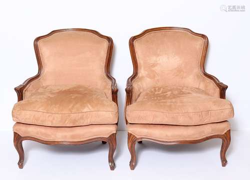 French Louis XV Manner Bergere Armchairs, Pair