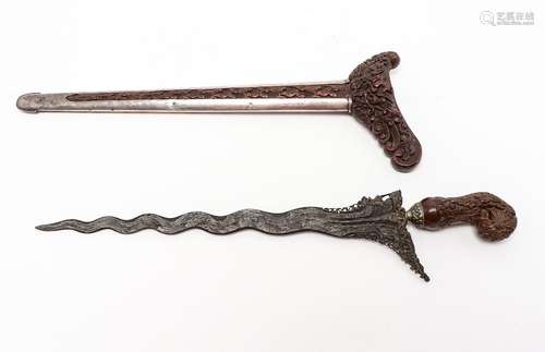 Antique Indonesian Kris w Silver & Wood Scabbard