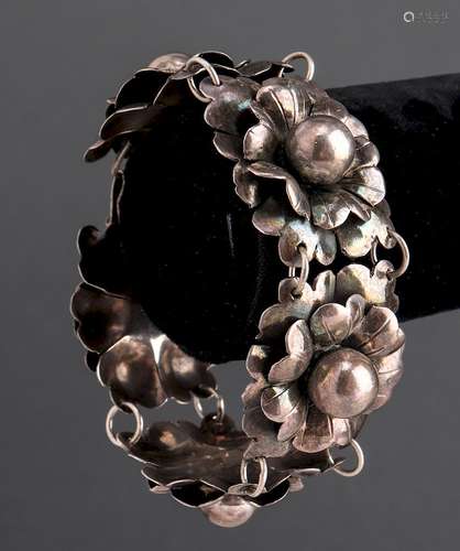 Mexican Silver Flower Motif Bracelet