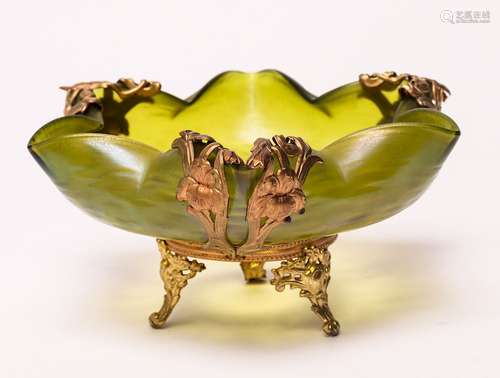 Art Nouveau Manner Gilt Metal And Glass Bowl