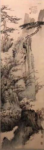 Chinese Ink Color Landscape Scroll Painting,Signed