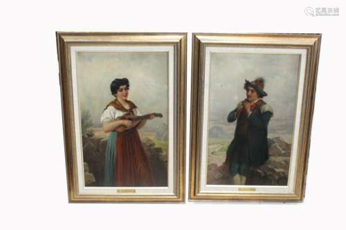 Pair of Oil on Board, 19th.C ,Signed