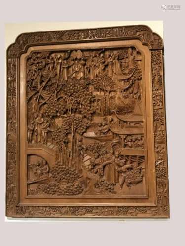 Large Chinese Wood Panel w Figurals