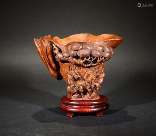 18th Century carved landscape of BAMBOO CUP