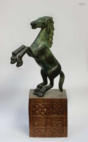 Bronze Roaring Horse w wood Stand